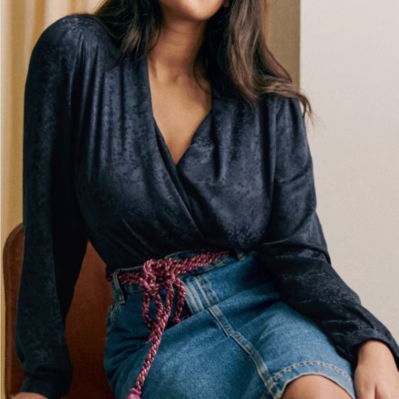 Sezane Abelia Blouse Marine / Navy Blue 36 - Picture 1 of 6